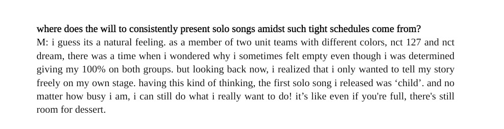 "as a member of two unit teams with different colors, there was a time when i wondered why i sometimes felt empty even though i was determined giving my 100% on both groups. but looking back now, i realized that i only wanted to tell my story freely on my own stage."