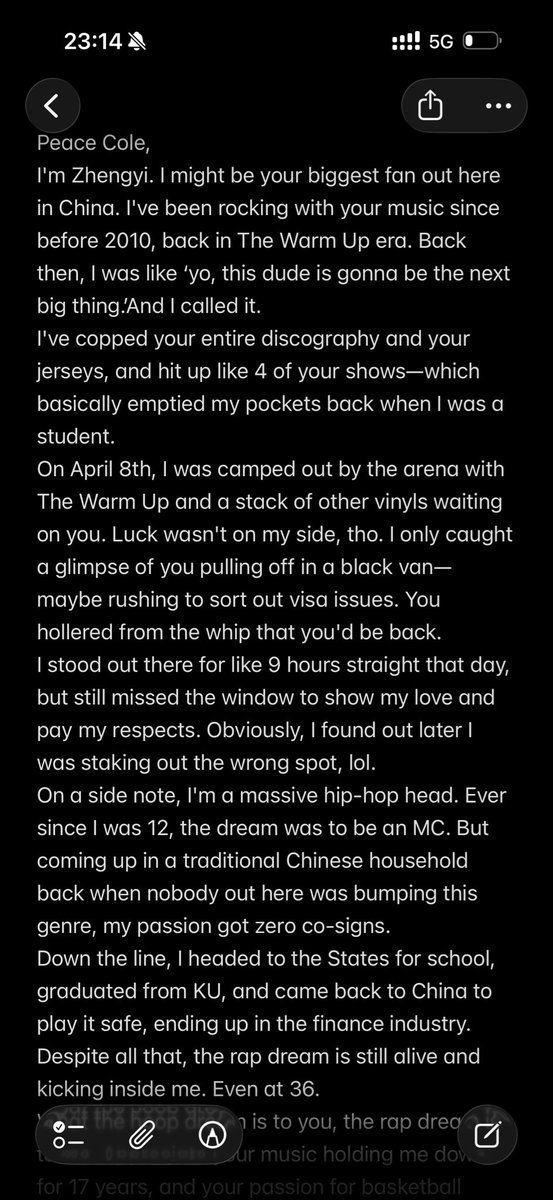 CommentsRa72183's tweet photo. I might be your biggest Chinese fan!What the hoop dream is to you, the rap dream is to me. Appreciate your music holding me down for 17 years, and your passion for basketball keeps me motivated. I'm about to pick up the pen again and write some bars! @JColeNC https://t.co/fLttxZzfOq