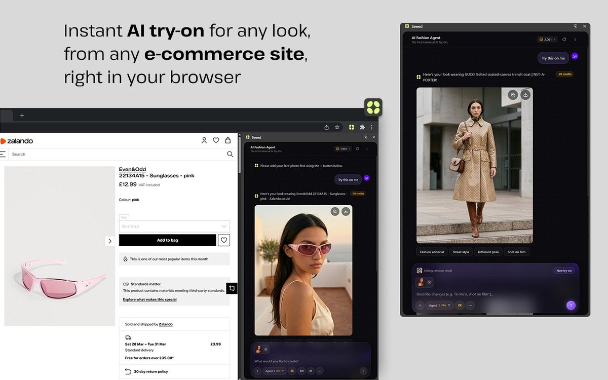 maison_meta's tweet photo. While every e-com' brand is still trying to figure out their own Virtual Try-On, we went ahead and built the first Universal Virtual Try-On as a Chrome Extension, directly inside your browser.  #virtualtryon #ai   

Official Chrome Extension:  https://t.co/HHP4LNYbaN https://t.co/4AbgGPhn3U