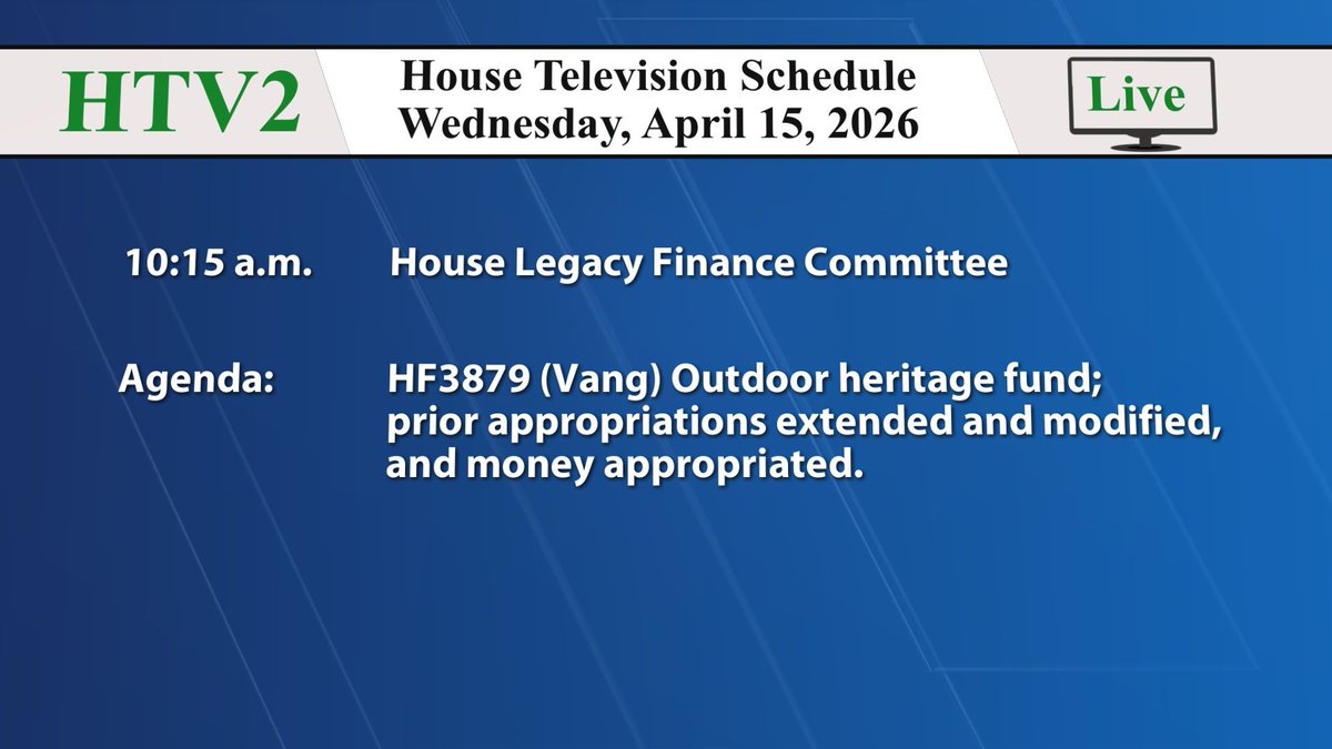 MNHouseInfo's tweet image. 📺 10:15 am LIVE #mnhouse webcasts: 

HTV2 — Legacy Finance Committee

Watch on the House website house.mn.gov/live/2 and YouTube youtube.com/live/EykMz4UB0…

#mnleg