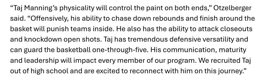 Ben_Hutchens_'s tweet photo. On Kansas State transfer Taj Manning:

-Will control the paint on both ends
-Recruited him out of high school
-Tremendous defensive versatility https://t.co/hKVWmUOyHH