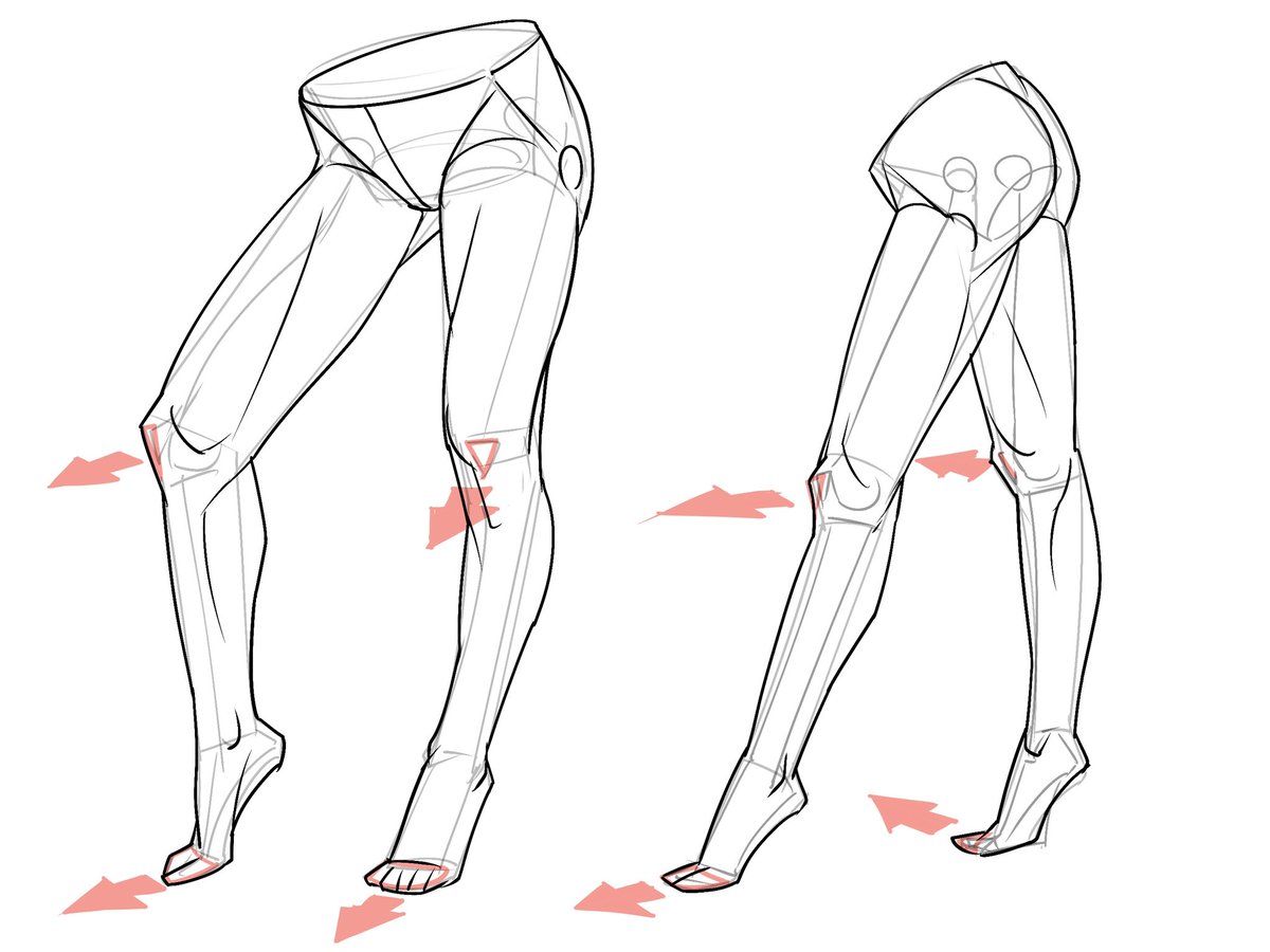 脚が伸びているときは、膝とつま先の向きがおおよそ同じになります（足首がゆるく向きが変えられる人もいます）