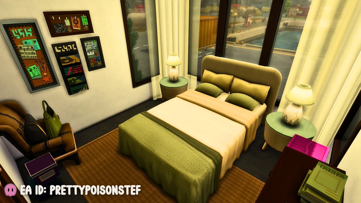 PrettyPoisonSim's tweet photo. tried velvettb’s shell challenge and this layout FOUGHT me 😭

but the cozy modern vibe came together so nicely 🫶
lowkey obsessed with the patio + curved living space
#sims4 #shellchallenge #cozybuild #showusyourbuilds https://t.co/Rn260xY6Ff