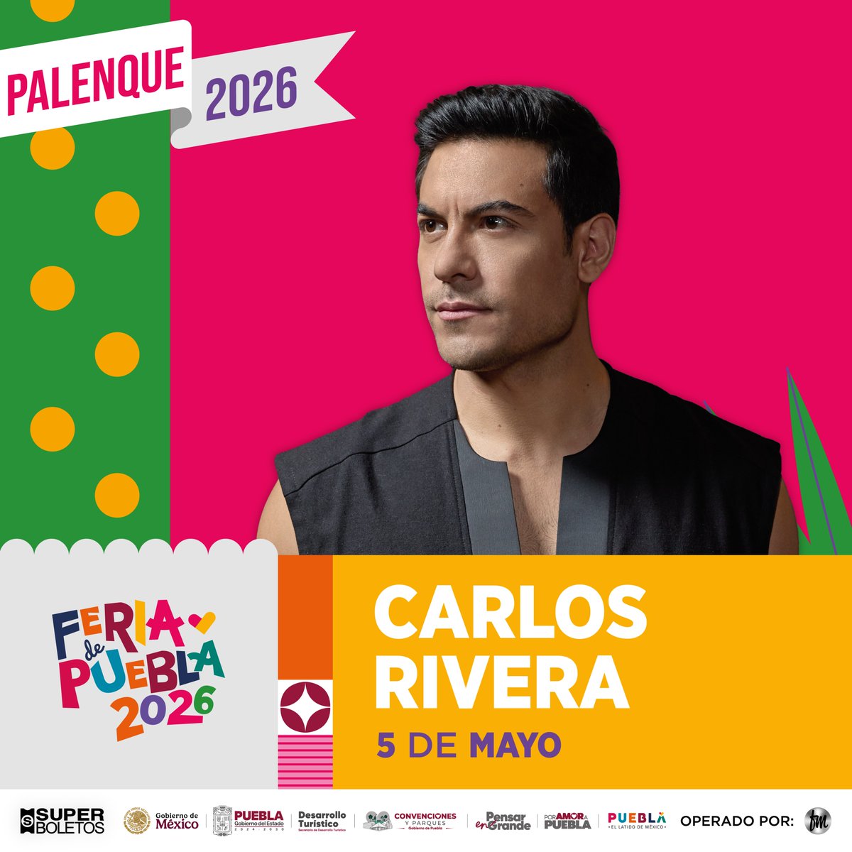 #Puebla Celebra el 5 de mayo con <a href="/_CarlosRivera/">Carlos Rivera</a> en Palenque de la #FeriaDePuebla2026.

Venta de boletos a través de Superboletos y taquillas del Centro Expositor Puebla.