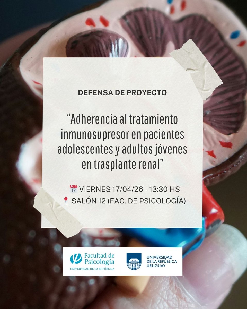 CeisPsico's tweet photo. 📢 Defensa de proyecto – Iael Akerman

Este viernes 17/4 (13:30 hs) presentará un estudio sobre adherencia al tratamiento en jóvenes con trasplante renal, evaluando una intervención de mensajería basada en BCTs.

#CEIS #Investigación #Salud https://t.co/RcPM50r7m5