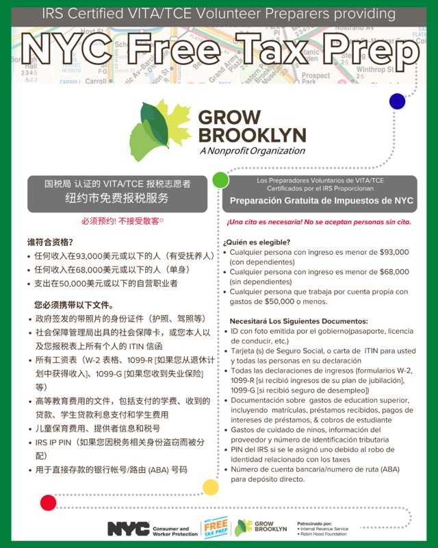 GrowBrooklyn's tweet photo. 📍Today is Tax Day!!📍

If you were not able to get an appointment, you can still file for an extension, get guided help online, or file on your own.

Call us if you need help deciding what to do next.🌱

#GrowBrooklyn https://t.co/nJVnNWvrJq