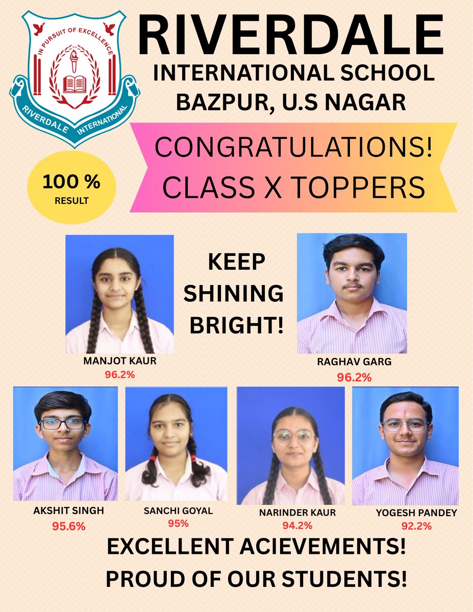 RISBAZPUR's tweet photo. Riverdale Fraternity congratulates Toppers of Class X and their Parents . Keep shining bright!!!
#xresult #ris #risbazpur #bestschool #result2025-26 https://t.co/x4w2Jars86