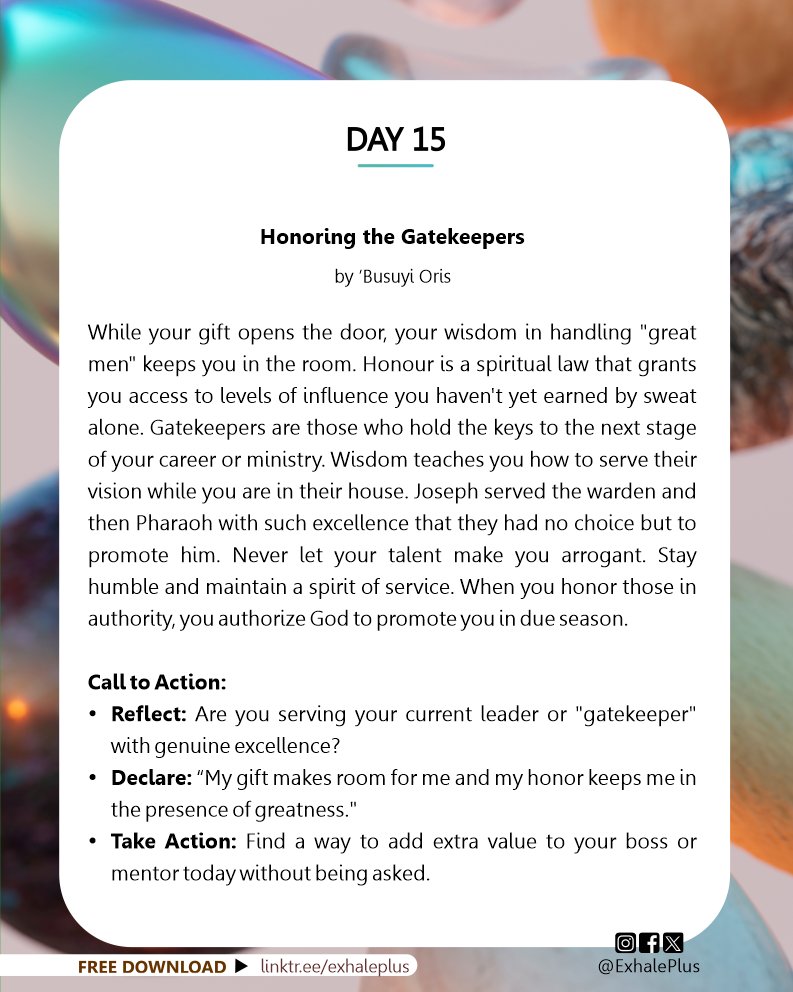 ExhalePlus's tweet image. Stay humble and maintain a spirit of service.

#exhale #71 #day15

~~~

Seyi Vodi | Governor of Lagos | Akpabio | Barca | Aang | Korea #EleccionesPerú2026