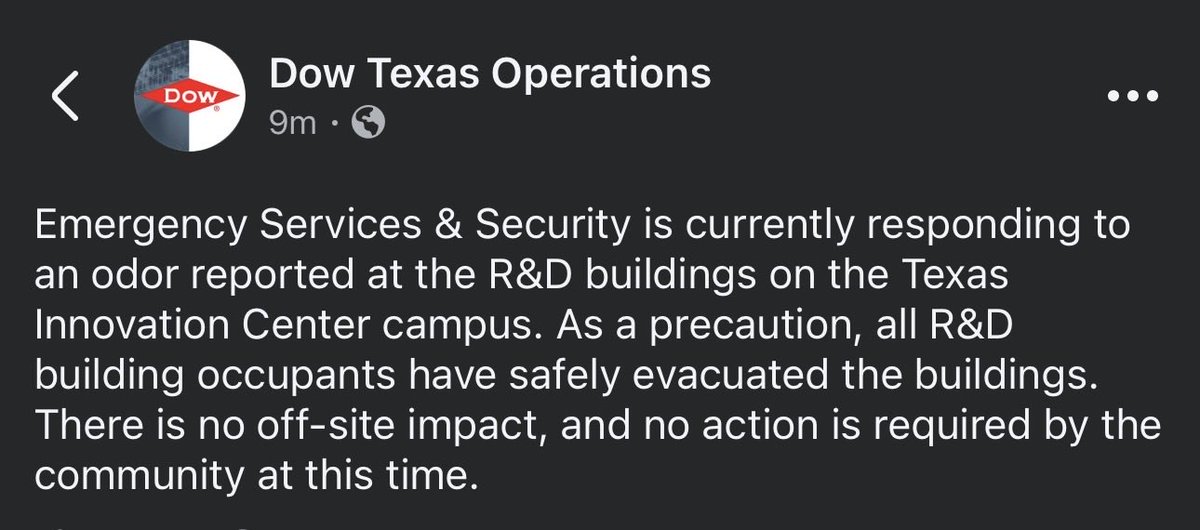caerinfo's tweet photo. Message from Dow Texas Operations. https://t.co/Z1e4JfcYfE
