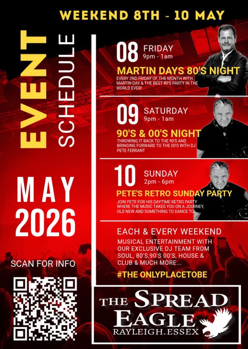 djpeteferrant's tweet photo. May at The Spread Eagle Rayleigh , Essex and on Sun 10th May with very special guest Darren Bull for The Sunday Retro Party in afternoon from 2pm until 6pm with Russ Best and ALL the amazing team 👌👍🎉🎵 https://t.co/w5MCIjRCJU