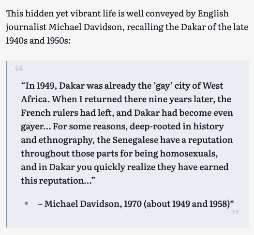 uraniainstitute's tweet photo. @hrw It is sad, because Senegal and its capital, Dakar, were once the gay capital of all West Africa in the 20th century. They have a rich LGBT history in that region: https://t.co/0ZW6uNULmW https://t.co/inZLKyDmHl