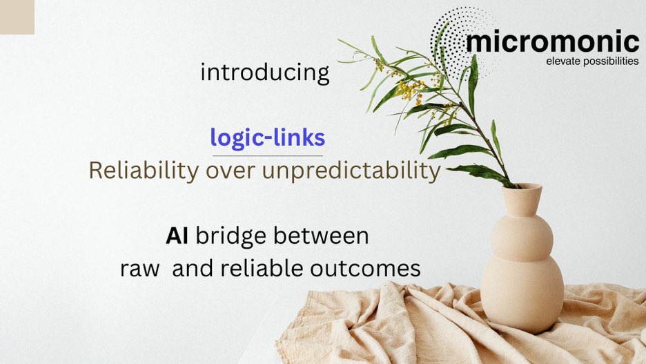 micromonic's tweet photo. Today, we announce Logic-links 🔗

Logic-links are modular, ready-to-use and pre-structured components and APIs, They act as the "specialized muscle" for your AI, delivering consistent, deterministic results while allowing your agents to act as high-level orchestrators https://t.co/r1wW8ibDTG