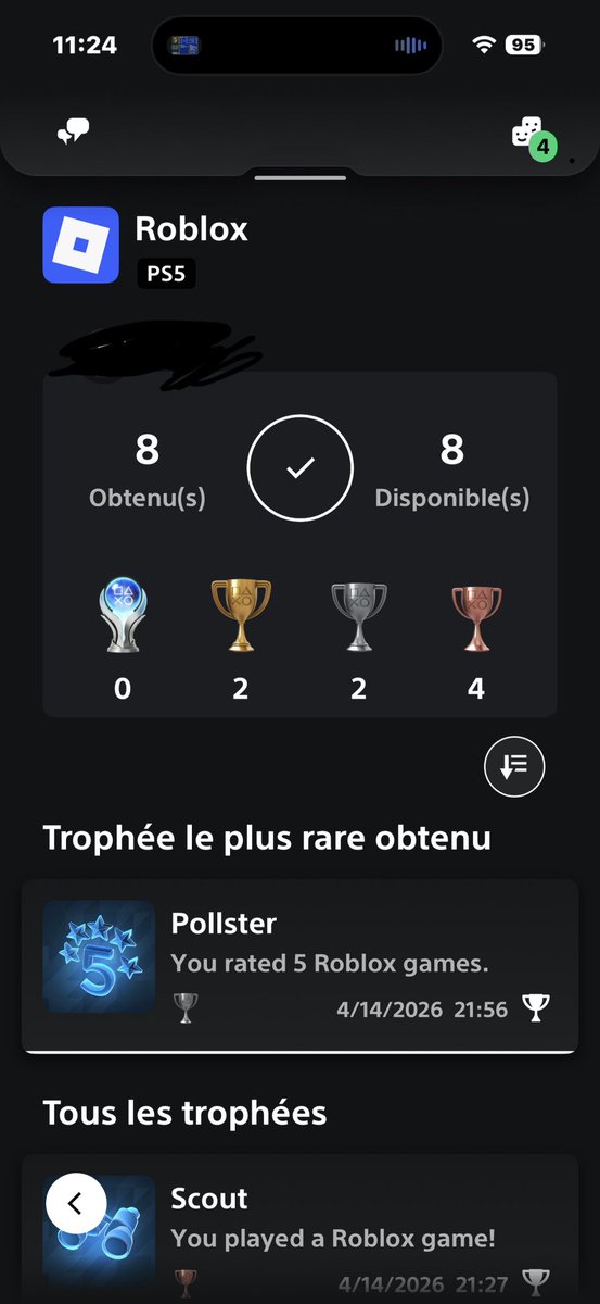 Vu77777TH's tweet image. Roblox 
Difficulty Trophy: 1/10 
Game Price: Free 
#ps5 #ps4 #trophyhunter #playstationtrophy