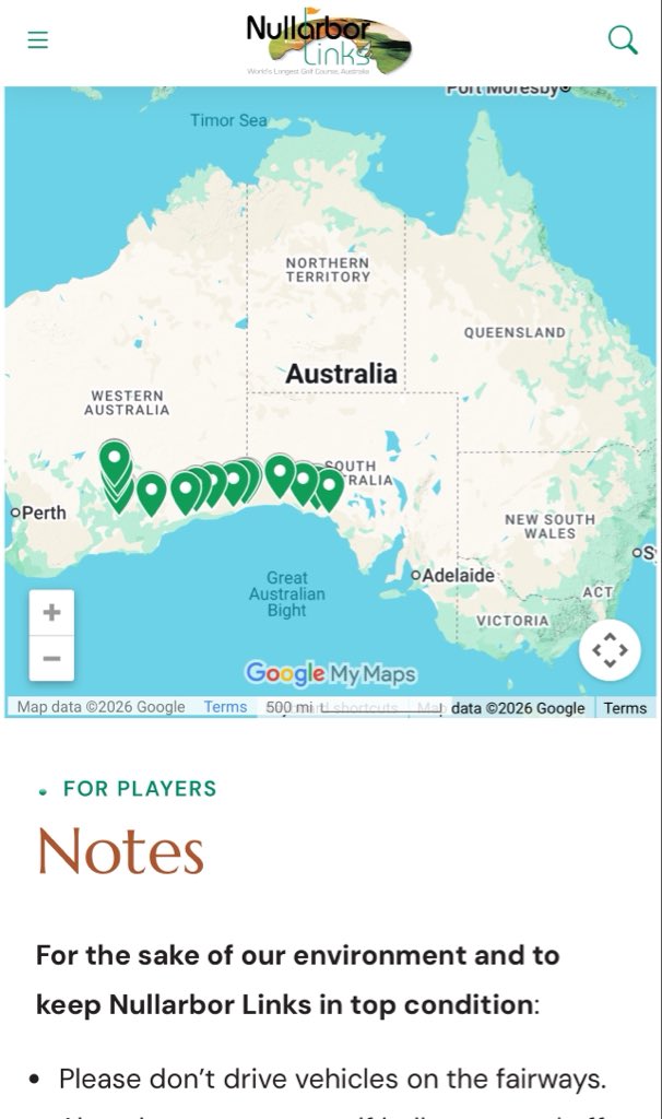PFTCommenter's tweet image. Just learning about the Nullabor links. 18 holes that goes across 850 miles of southern australia with one regular  hole in each town along one highway. Need to do one of these in the United States @PGA