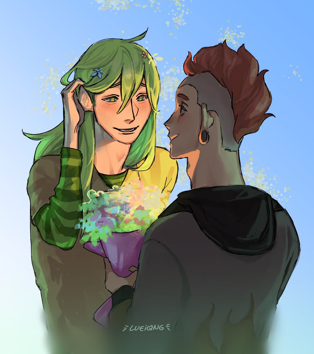 luei_qng's tweet image. tried drawing them in my other art style:)

#mlm #fern #djflame #flameprince #fionnaandcake #adventuretime