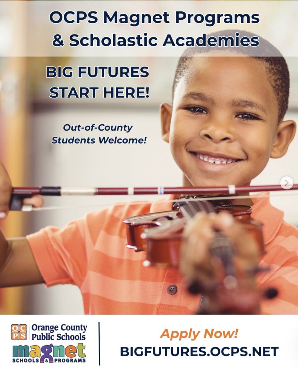 OCPS_Magnets's tweet photo. Bright Futures START in OCPS! 🚀✨ The future is calling—families in OCPS and surrounding districts can apply TODAY to our innovative Magnet &amp; Scholastic Academy programs! Don’t wait—big dreams start here! 🎓🔥
Apply now: https://t.co/zvTXtoMzPE https://t.co/7HQ34pHTsR