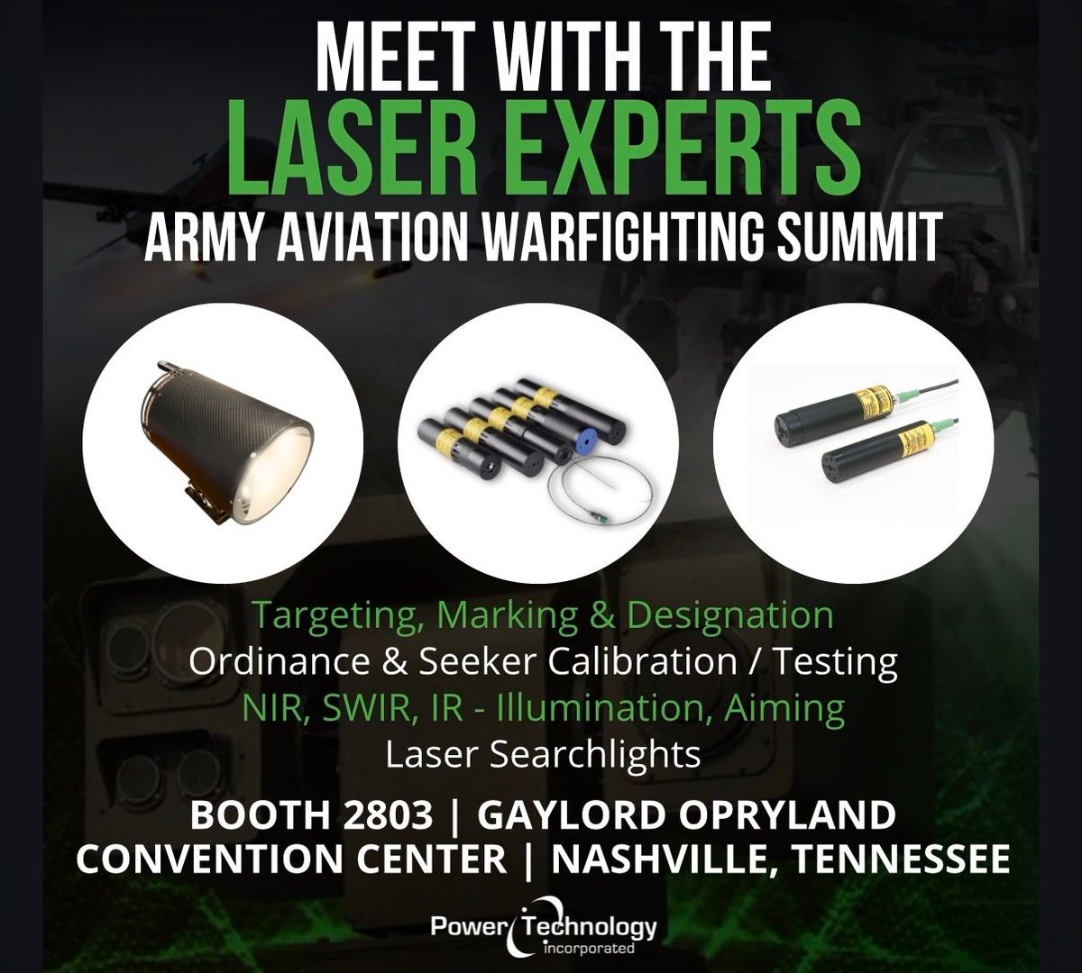 TheLaserExperts's tweet photo. We’re live at AAAA Nashville starting today. Stop by Booth 2803 to meet the Power Technology team and talk made-in-America laser solutions for demanding defense and aerospace applications. https://t.co/pk9bd14QeV