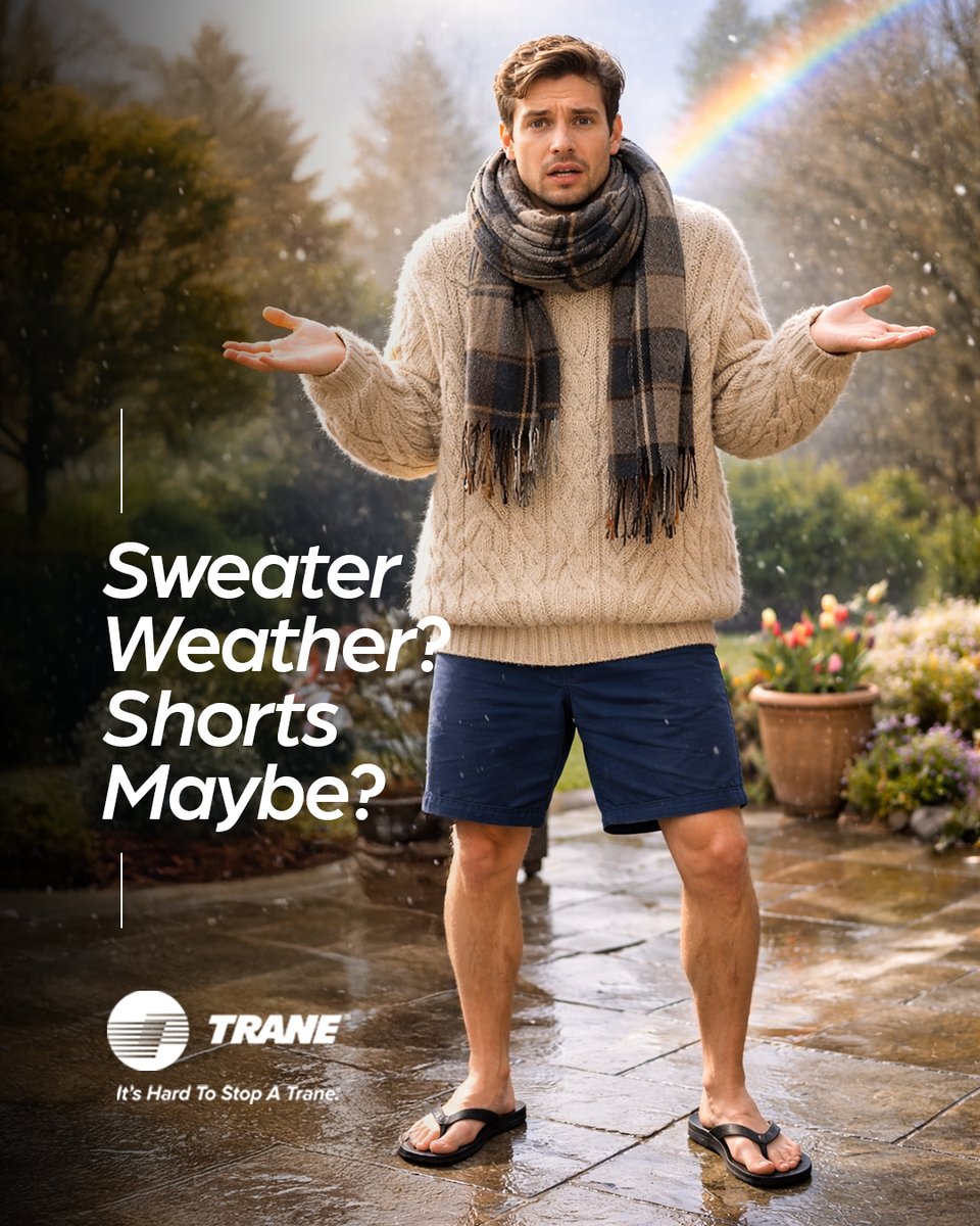 TraneMidwest's tweet photo. Spring’s confused, your Trane heat pump isn’t.

Built for in-between seasons. Consistent comfort, always.

#TraneCanada #HeatPumpComfort #SpringWeather #SmartComfort https://t.co/AdKdz8eVUs