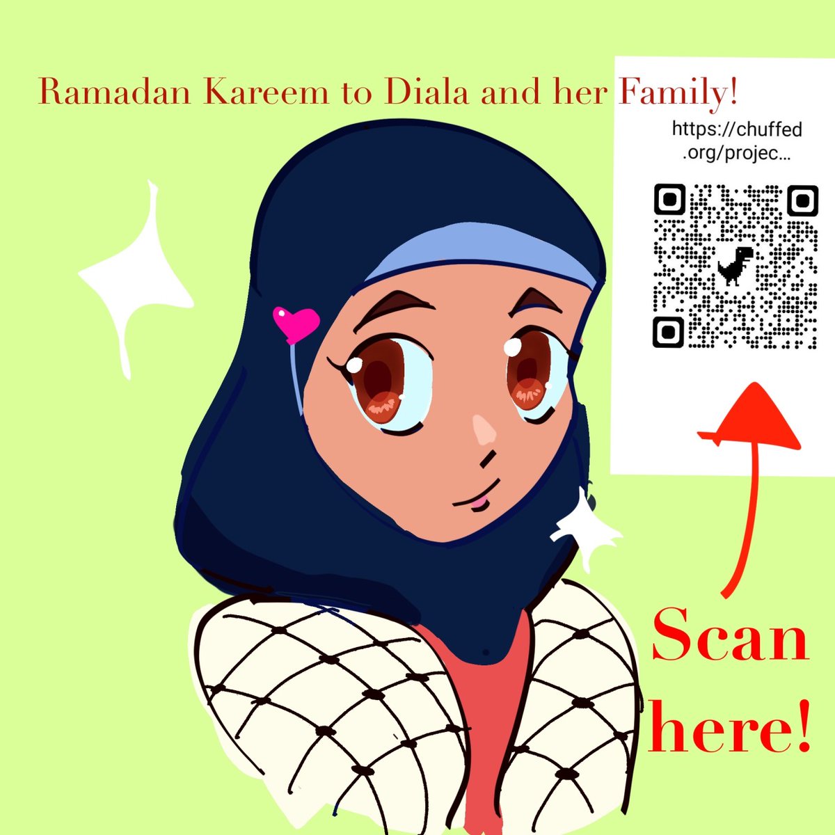 I made this art a while ago to help Amani and her family, including her eldest daughter, Diana! scan the QR code to donate to their family's chuffed! And be sure to follow them on their instagram accounts that Diala's mother, Amani runs!
#urgent #mutualaid #help #now