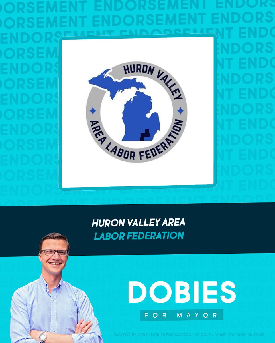 derekdobies's tweet photo. I’m honored to have the endorsement of the Huron Valley Area Labor Federation.

The @HVALF_AFLCIO is a powerful voice for working families across our region—fighting for economic justice in the workplace and social justice in our communities throughout Jackson County. https://t.co/xFV4I33KPE