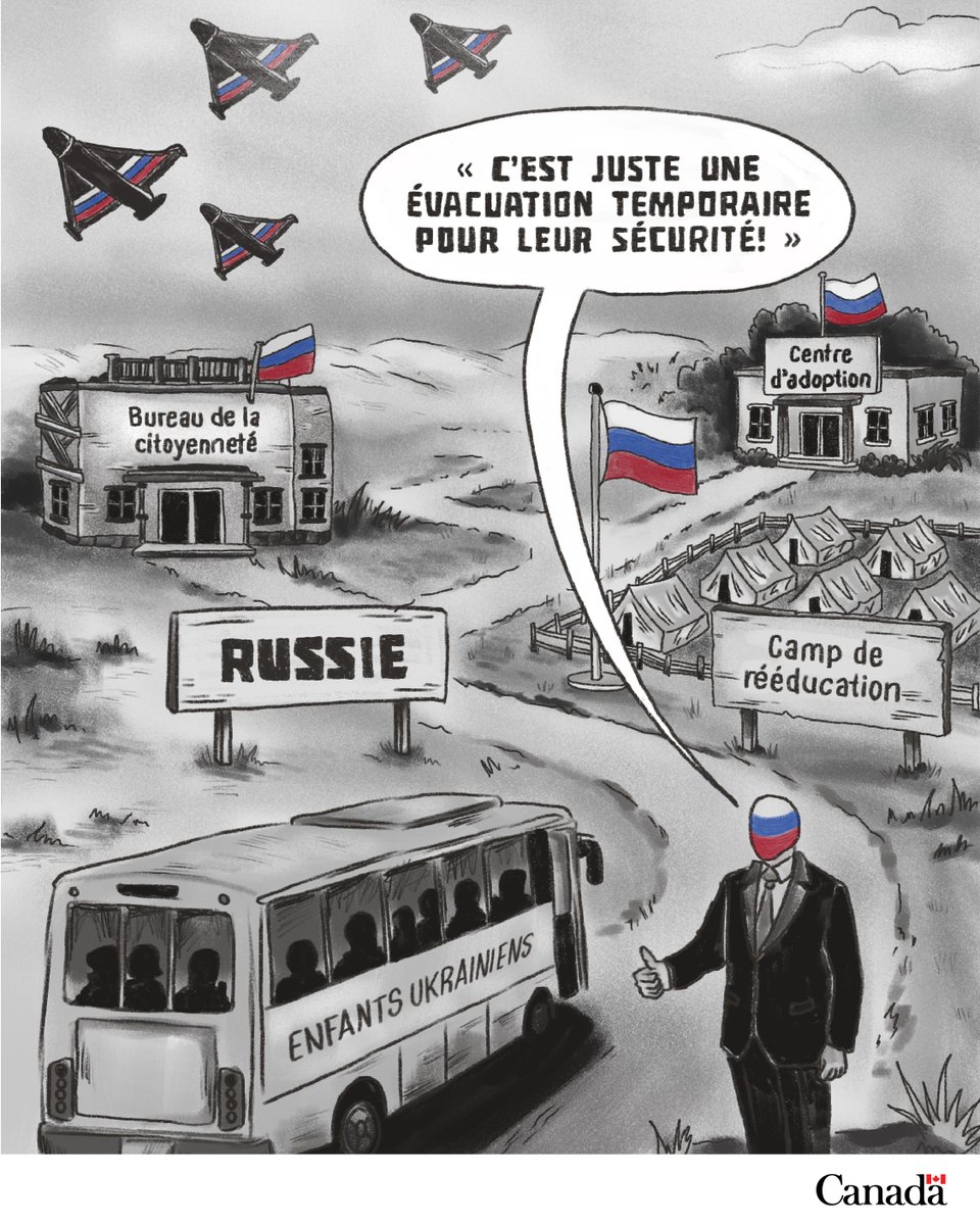 La Russie parle d’une «évacuation temporaire» d’enfants ukrainiens pour leur sécurité.

De plus, la Russie:
– envoie des enfants ukrainiens dans des camps de rééducation
– leur impose la nationalité russe
– facilite les adoptions illégales

Ce n’est pas temporaire. C’est illégal.