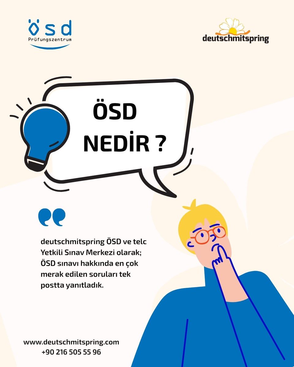 springverlag's tweet photo. ❓ ÖSD ile ilgili en çok merak edilen soruları bu postta topladık!

📌 ÖSD nedir?
📌 Hangi seviyelerde sınav yapılır?
📌 Sınav formatı nasıldır?
📌 Başvuru süreci nasıl ilerler?
📌 Sertifika nerelerde geçerlidir?

Kaydırın, tüm detayları inceleyin. https://t.co/jCldK1xaES