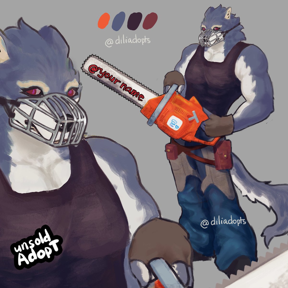Diliadopts's tweet photo. [ADOPT OPEN]
🔪✨ adopt open ✨🔪
Heartcut Handler 🐺🩸🪚
SB: $5 | Mi: $5 | AB: $20
#adopt #adoptable #openadopt #furryadopt #furryartist #characterdesign #ocdesign #anthro #furrycharacter #artforsale #digitalart #artistsoninstagram #originalcharacter #ocsale #designadopt https://t.co/hYQYbOMSUh