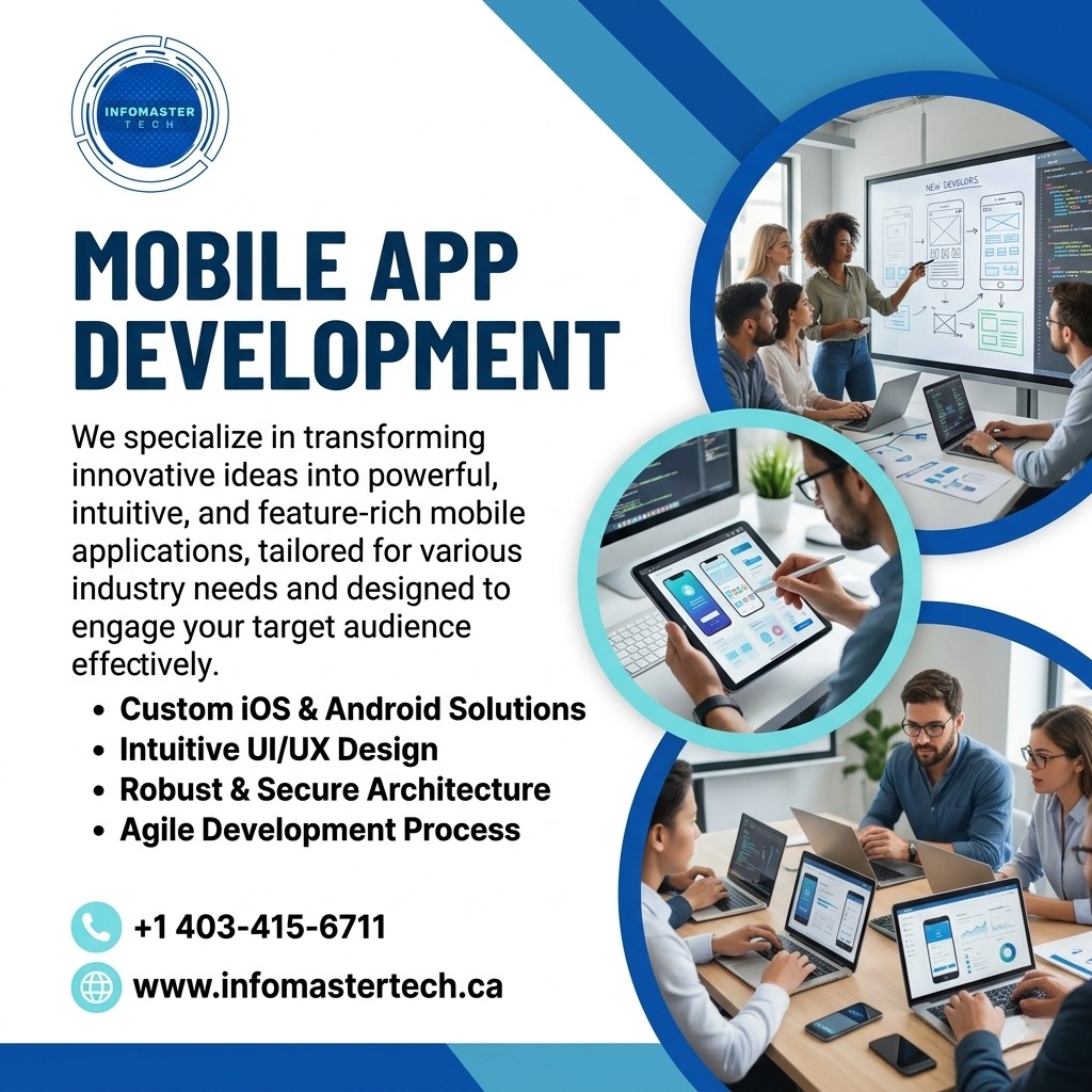 infomastertech's tweet image. Build powerful apps with InfoMaster Tech! Custom iOS &amp;amp; Android, UI/UX Design, Secure Architecture &amp;amp; Agile Development Process. 

📞 +1 403-415-6711 🌐 infomastertech.ca 

#MobileApp #AppDevelopment