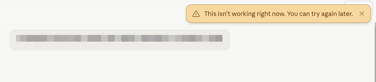 Hey, <a href="/AnthropicAI/">Anthropic</a> if you think I'm paying $100/mo for error messages like this, I'll just switch to <a href="/grok/">Grok</a>. Get your shit together.