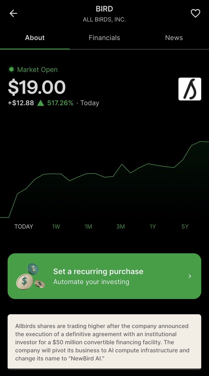 investbamboo's tweet image. If you had bought Allbirds this morning…you’d have been up 517% now.

The Bamboo admin is now going to think about the meaning of life 😭