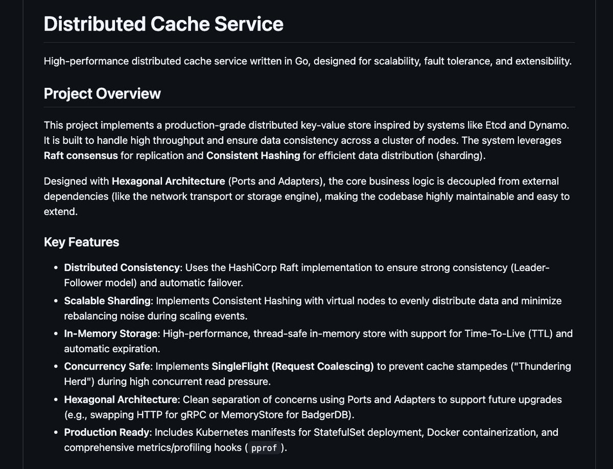 Hi_Mrinal's tweet photo. Found a repository to deep dive into building distributed cache service 

https://t.co/Zxyrw6oqKK https://t.co/rkyZxVFcMZ