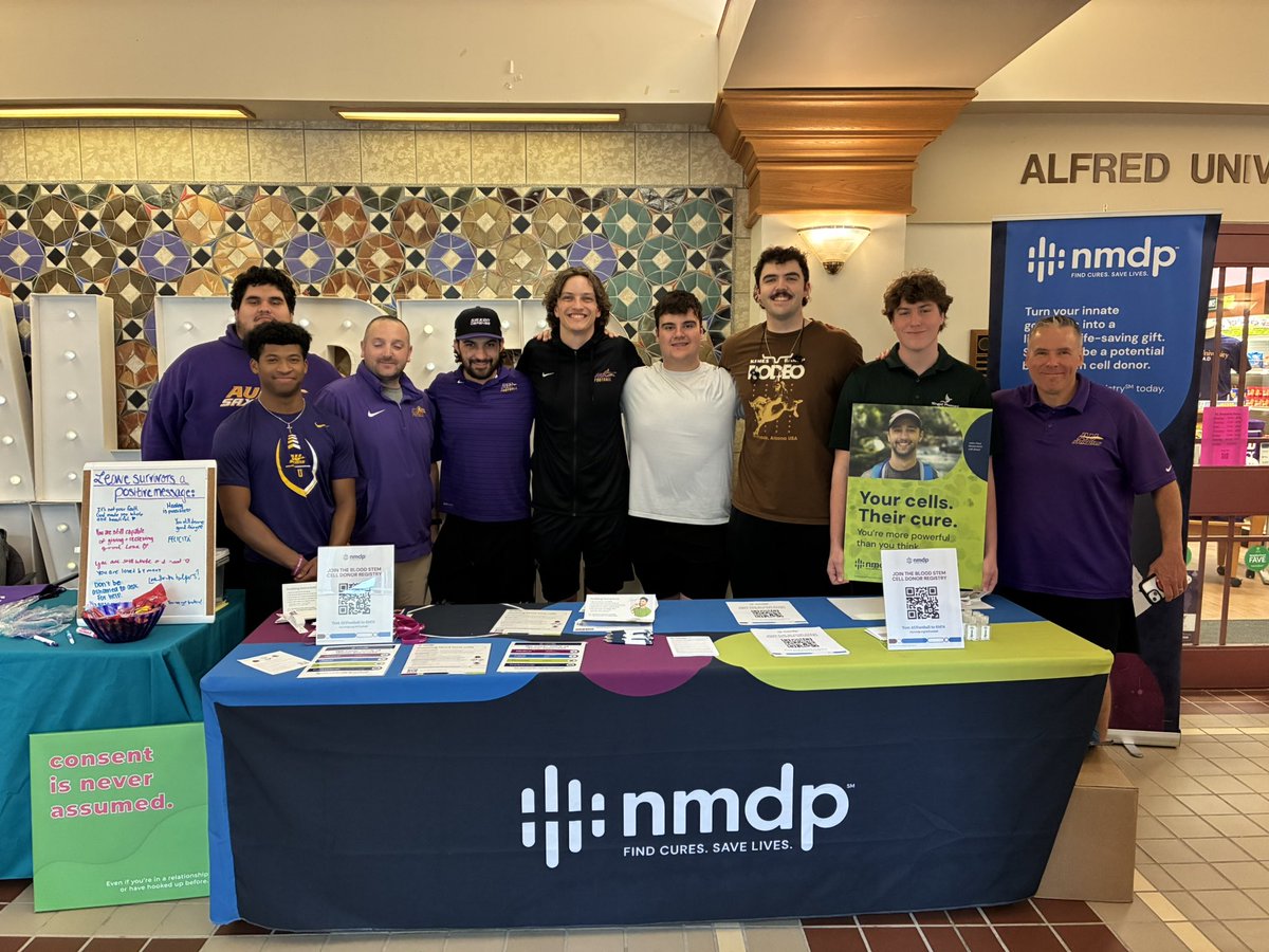 AUSaxonFootball's tweet photo. Thank you to everyone who showed up, supported, and helped make our Swab to Save a Life event such a success! 🟣🟡
We’re proud of our community for coming together to be a part of something bigger. One small act can truly save a life.
#BeTheMatch #SwabToSaveALife #AlfredU https://t.co/0qxtYSMBmD