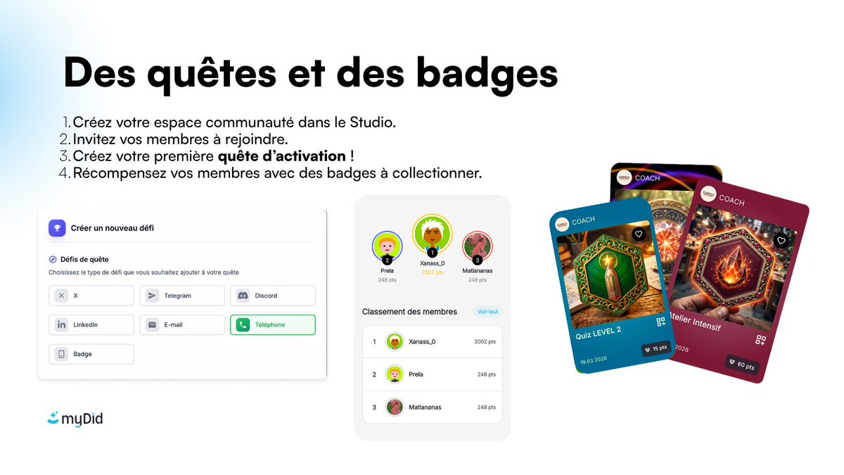 myDid_En's tweet photo. 7/9 Et surtout, vous pouvez activer derrière :
・quêtes d'activation
・badges à collectionner
・points + classement https://t.co/FZctv6oWId