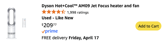 Pricerrors's tweet image. $300 OFF DYSON AM09 HOT/COOL FAN ON AMAZON 

$209.77 at checkout 

Select "Used - Like New" Condition 

Items have arrived brand new in the past 

pricedoffers.com/bvy6d #ad