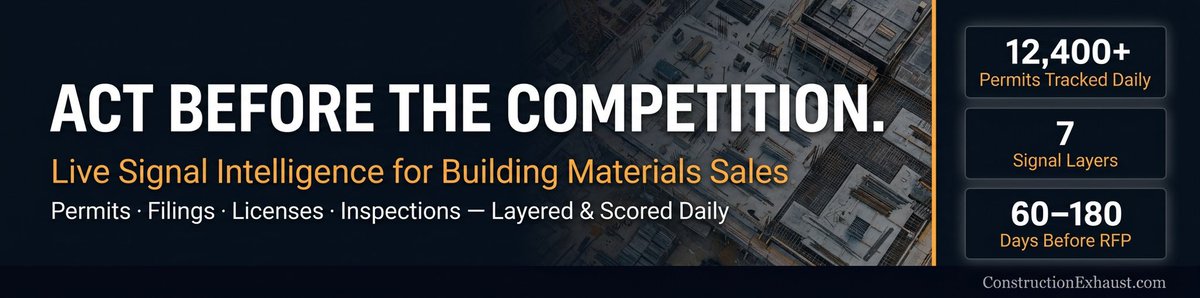 AJTrulll's tweet image. Construction Exhaust is launching on @ProductHunt May 22 — permit intelligence for building materials suppliers.

Reach contractors 60-90 days before the RFP drops.

constructionexhaust.com/launch

#newbusiness #producthunt #claude #manus.ai #construction #realestate @ManusAI @claudeai