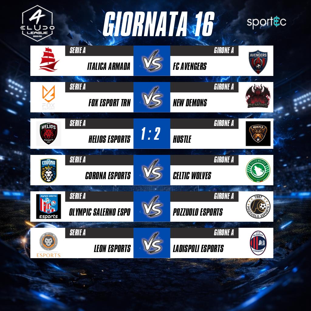 eLUDO_official's tweet image. Stasera Quindicesima Giornata per la Serie A
della eLudo League

Si ringrazia @Icierre_Esport
per il grande lavoro

#eludo #revolution #fc26 #proclub