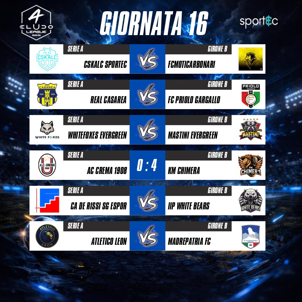 eLUDO_official's tweet image. Stasera Quindicesima Giornata per la Serie A
della eLudo League

Si ringrazia @Icierre_Esport
per il grande lavoro

#eludo #revolution #fc26 #proclub