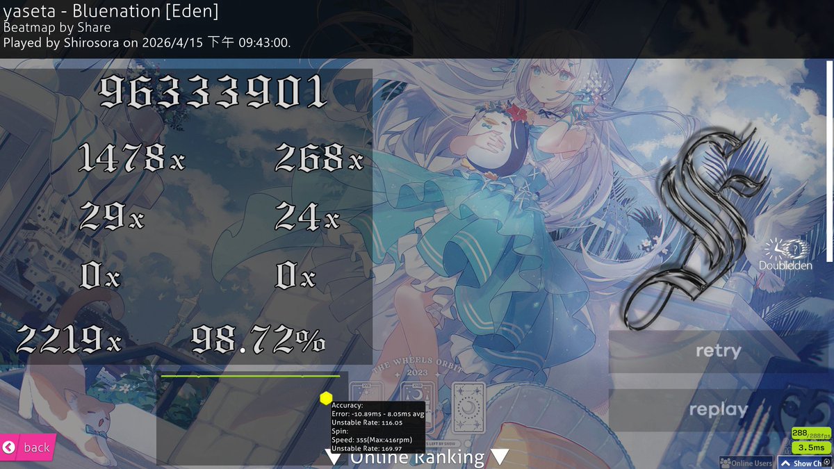 Shirosora_osu's tweet photo. SIGHTREAD 917PP HOLY SHIT https://t.co/dBL6evPhOI