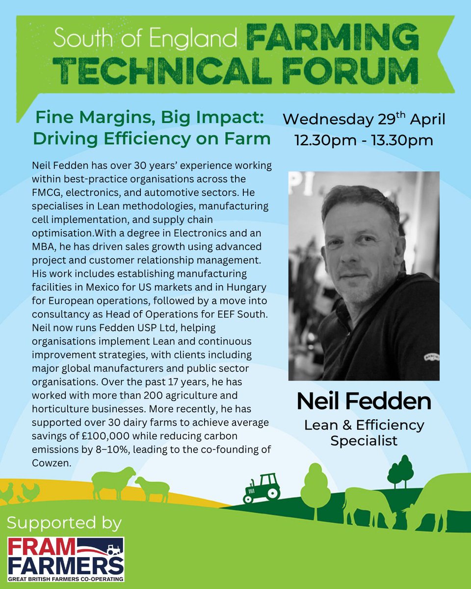 SouthEngShows's tweet image. Neil Fedden is a lean and efficiency specialist with global experience delivering productivity gains across agriculture and industry

seas.org.uk/professional-d…
#discussion #farming #farmingcommunity #talk #agriculture