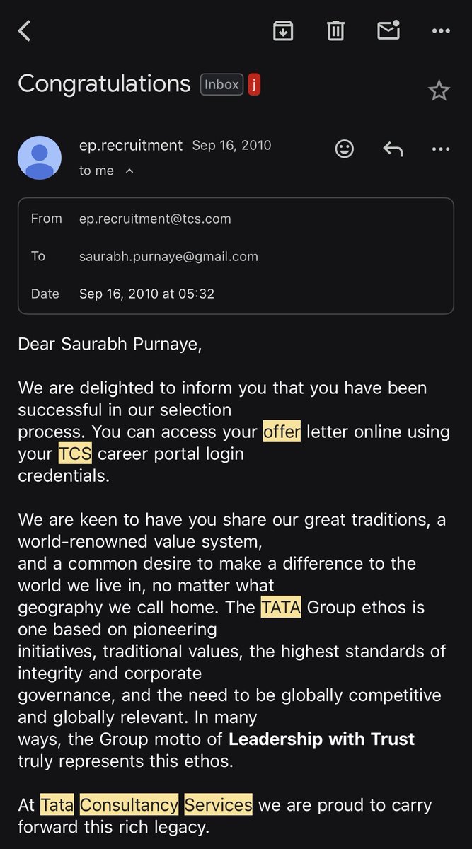 saurabhp's tweet photo. Thank God! Did not accept offer from TCS that time 🤣🤣🤣 https://t.co/L0erZDZIdg