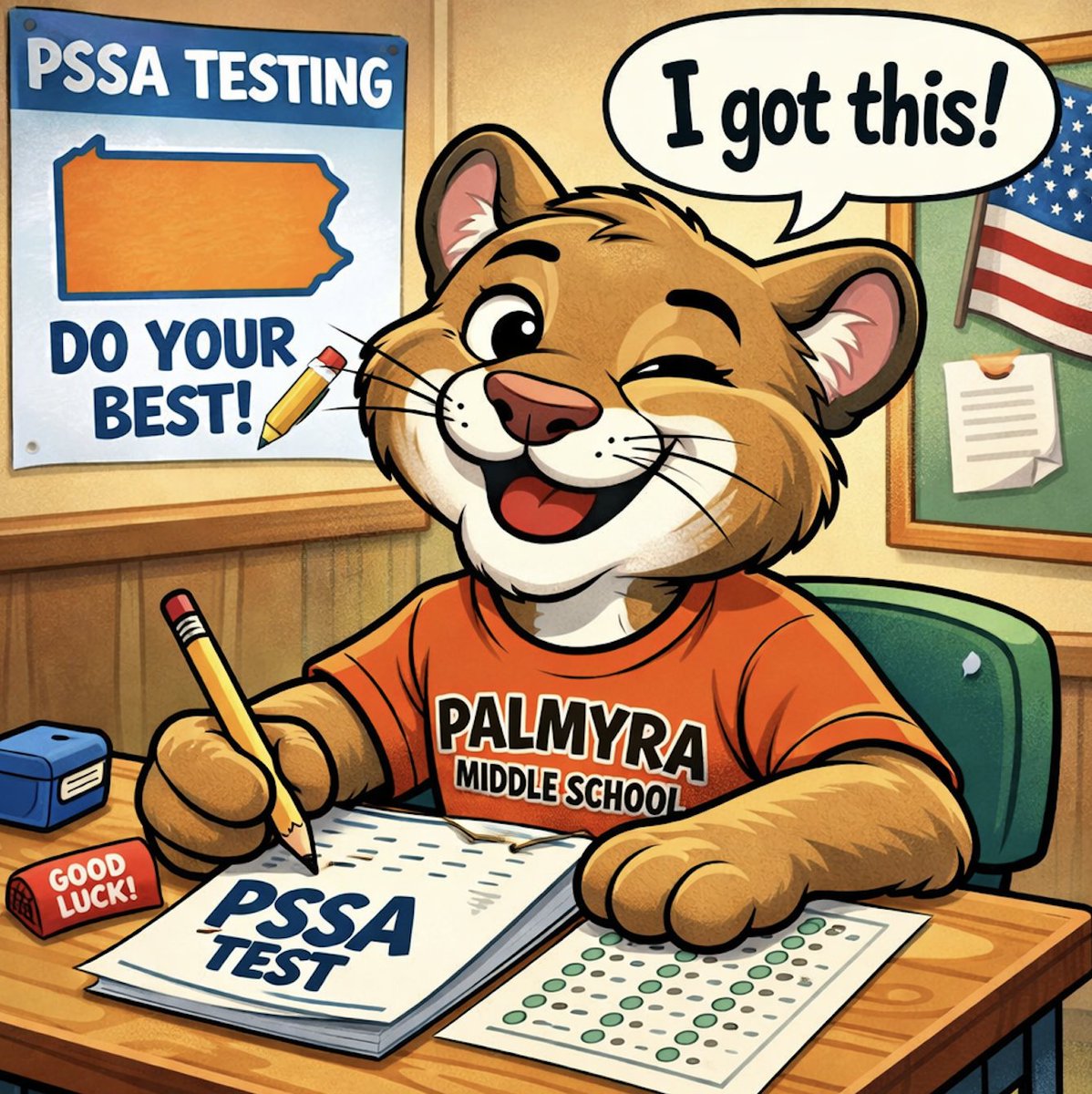 MrWPopejoy's tweet photo. PSSA testing is just around the corner.  Cougars remember to be prepared, eat an awesome breakfast, and have your iPad fully charged.  ELA- 4/20-4/22, Math- 4/27-4/28 &amp; Science (8th) 5/4-5/5!! #yougotthis #rockthetest #showthemallyouknow #wearehardworkers @PalmyraSchools https://t.co/IjaOtrW2sk