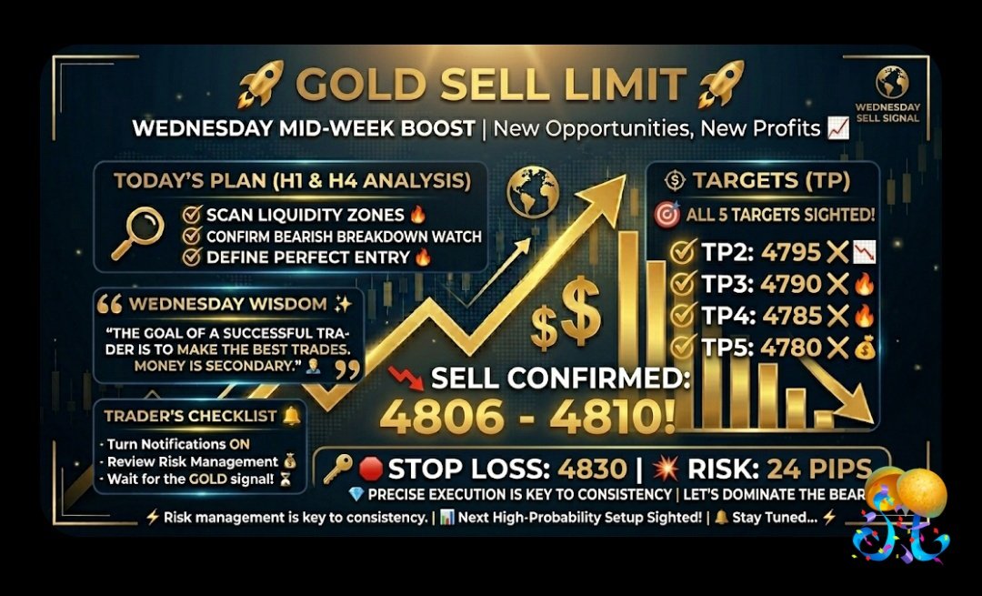 ScalpMaster_UK's tweet photo. 🚀 GOLD SELL LIMIT 🚀
📥 Entry Zone: 4806 / 4810
🎯 Take Profit:
✨ TP1: 4800 📉
✨ TP2: 4795 📉
✨ TP3: 4790 🔥
✨ TP4: 4785 🔥
✨ TP5: 4780 💰
🛑 Stop Loss: 4830
⚡️ Trade Wisely | Follow Strict Risk Management ⚡️
#Gold #XAUUSD #ForexSignals #SellLimit https://t.co/RbOdxMMvPu