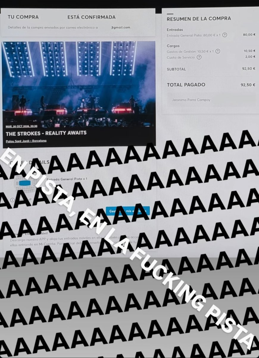 JeroJPC's tweet photo. Mi reacción más sosegada esta mañana al pillar entrada para The Strokes en pista https://t.co/rVxKJeUaab