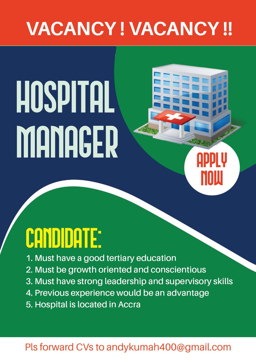 InfiniteHealthS's tweet photo. Hospital manger vacancy #InifiniteHealth https://t.co/T6zG7y01D0