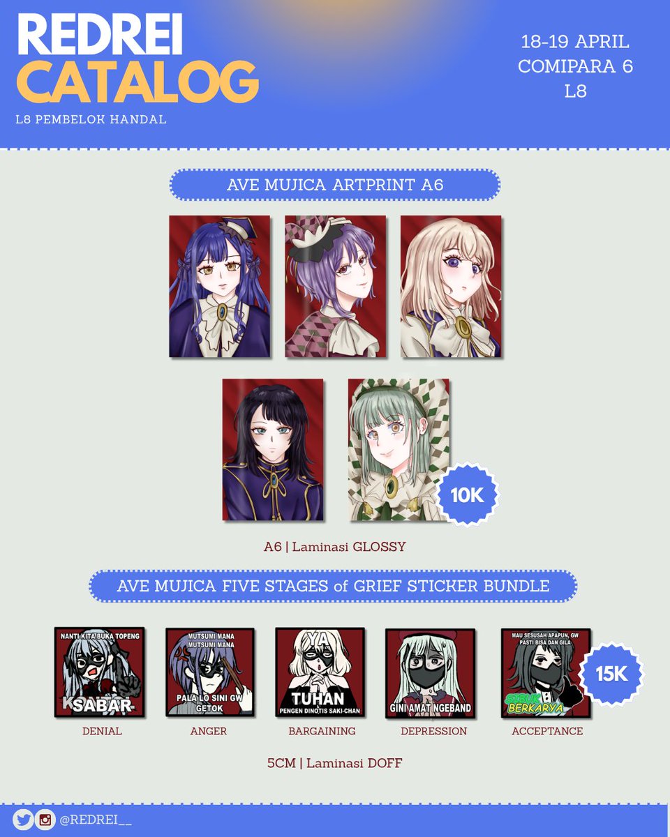 [🔁&amp;♥️are appreciated!]

Hi! Here's my catalogue for #Comipara6 for both days! All items are OTS only✨

📍Booth L8 | "Pembelok Handal"
📆 18-19 April 2026
Fandom : YURI/GL (Original), HOLOLIVE &amp; AVE MUJICA

#comipara6catalogue