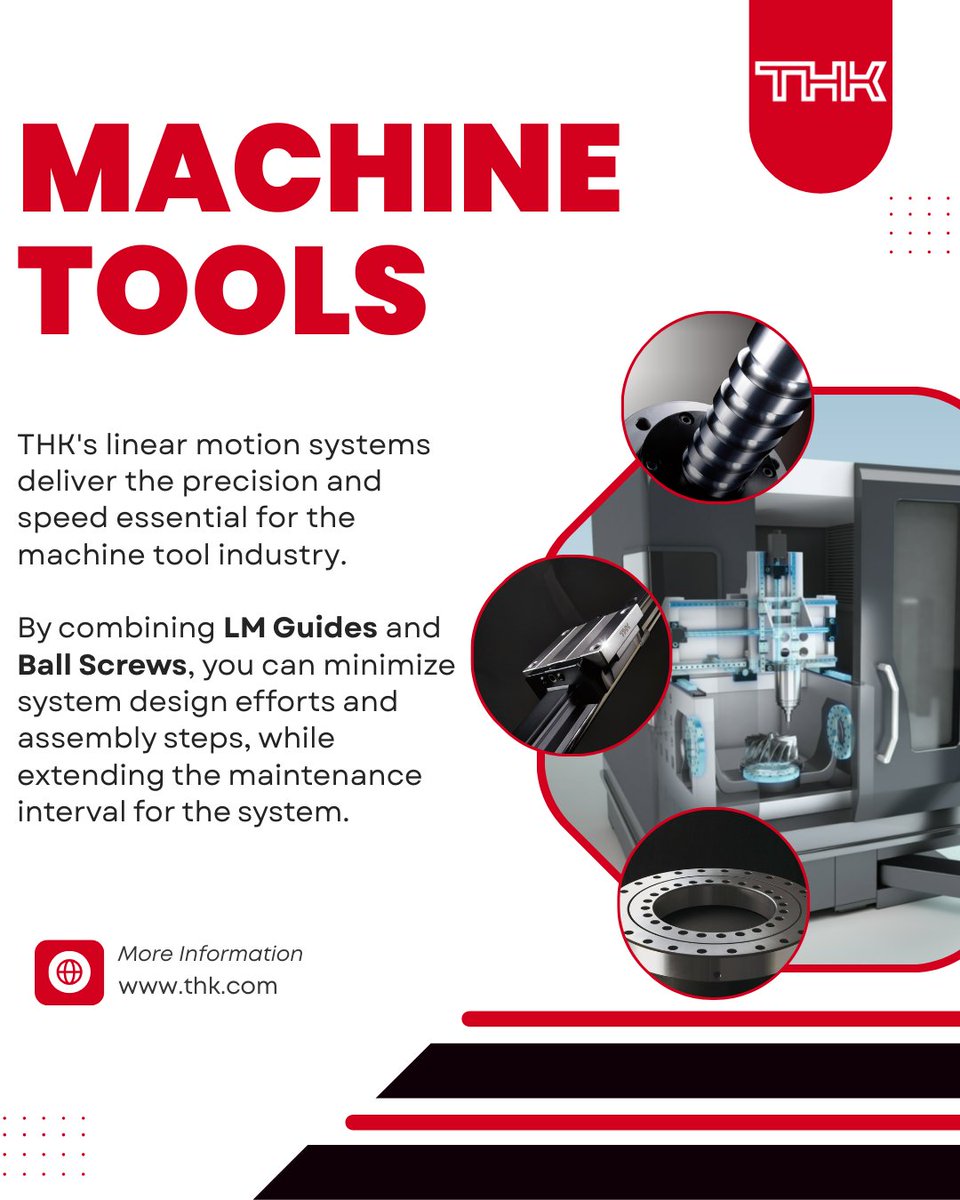 THKAmericaInc's tweet image. Precision and speed in machine tools start with the right linear motion system.

🔗 thk.com/?q=us/node/5225

#THK #THKAmerica #MachineTools #LMGuides #BallScrews #LinearMotion