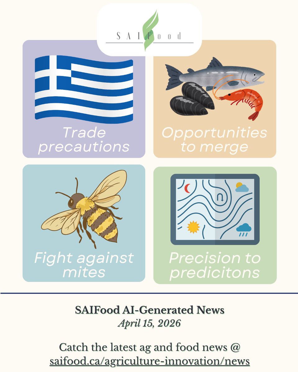 SAIFood_blog's tweet image. This week's #AIGeneratedNews:

🦞An inclusive agriculture department
🇬🇷 Why Canada is pausing dairy imports from Greece
🐝 Bee breeding with health in mind
🌨️ What AI means for field planning

...and more!
Check it out 👉 saifood.ca/agriculture-in…