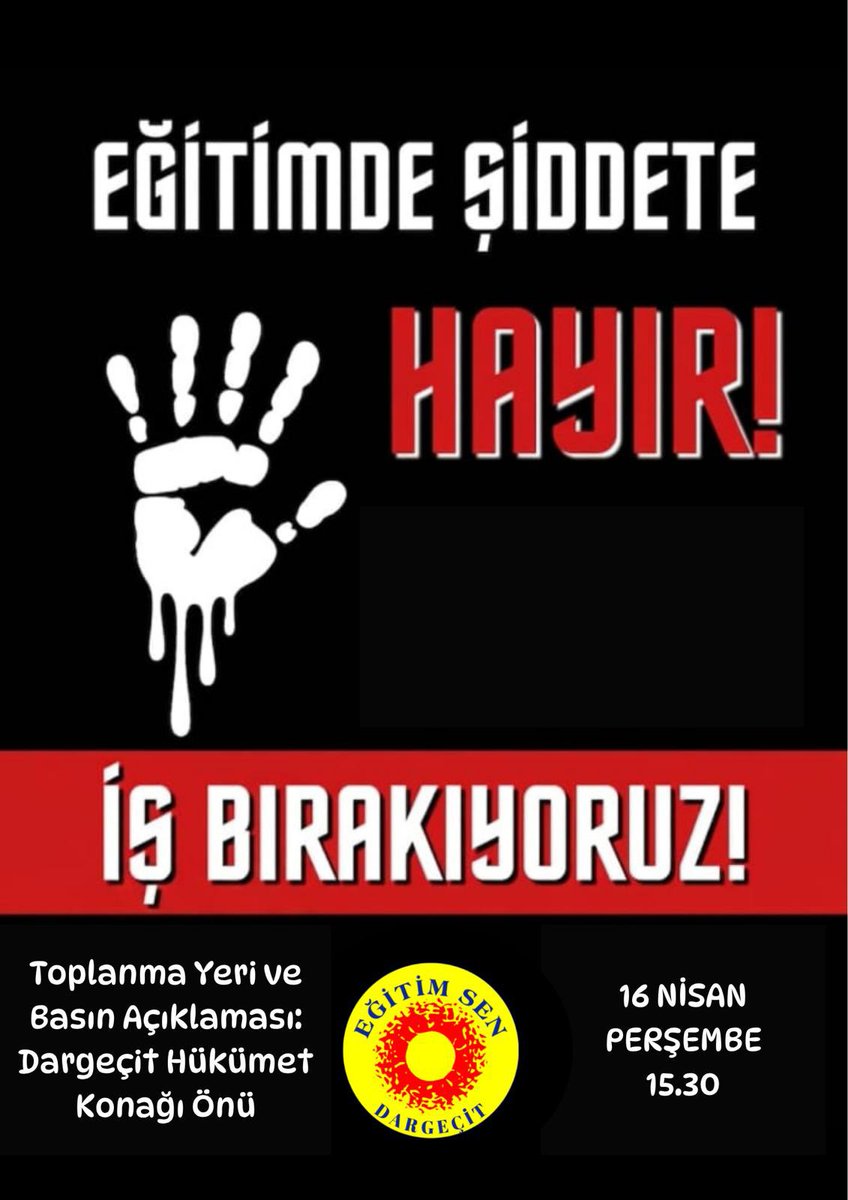 DargecitEgtmSen's tweet photo. ⬛EĞİTİMDE ŞİDDETE KARŞI İŞ BIRAKIYORUZ!

Basın Açıklaması ve Toplanma Yeri: Dargeçit Hükümet Konağı Önü
Toplanma Saati: 15.30

@MardinEgitimsen 
@egitimsen 
#Dargeçit https://t.co/VEpzF2ydnJ