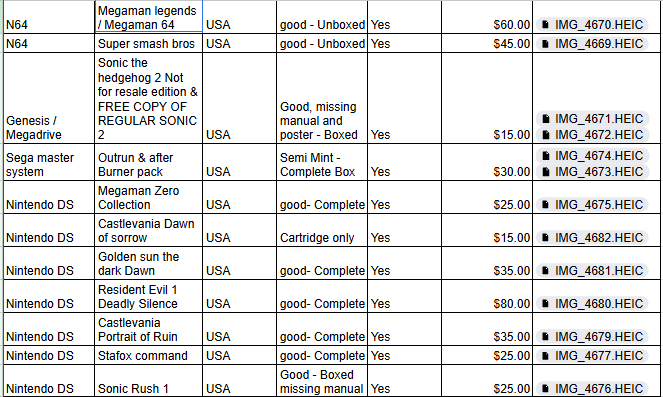 MaximTheos's tweet photo. I am compiling a list of retro stuff because I im finally ready to let my collection go. 

Below is a snapshot of the list with some sought after stuff, but there is much more! consider asking me if you want access to the Gdrive repository.

I reside in MXN shipping is easy! https://t.co/Tm4CE7omCG