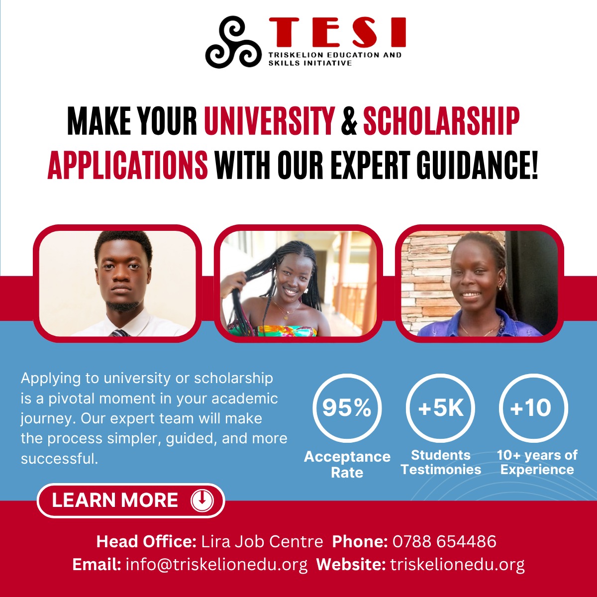 triskelionedu2's tweet image. 🚀 Ready for university or a scholarship?
Let the experts guide you!
At TESI, we simplify your application journey—making it clearer, stronger, and more successful. 🎯
✅ 95% acceptance rate
✅ 5,000+ student success stories
✅ 10+ years of experience
#Campus #STEM